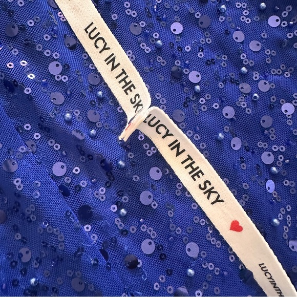 Lucy in the Sky Royal Blue Sequin Prom Formal Dress Strapless Colorful Dazzle - Picture 4 of 7